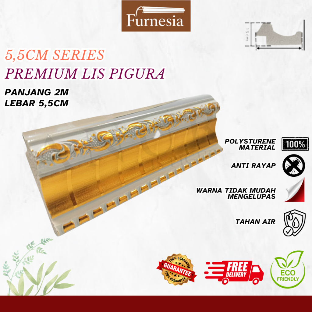 FURNESIA Material Bingkai Lis Pigura / Lis Plafon / Lis Profil / Lis tembok PVC 5,5CM Series Premium
