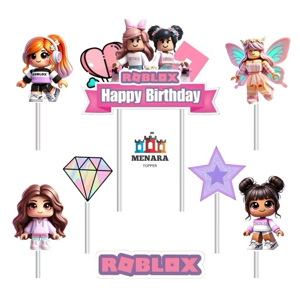Topper Kue Karakter Roblox / Topper Cake Roblox / Topper Roblox / Hiasan Kue Tema Roblox