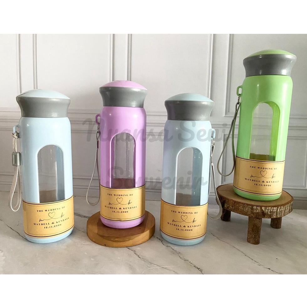 Souvenir Botol Jamur Travel Minum 380ml Termos Kaca Aesthetic Tumbler Kaca Cover Plastik Warna Polos