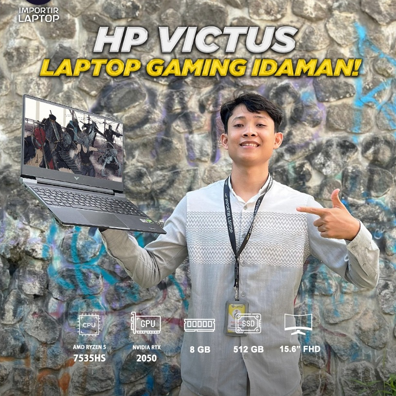 LAPTOP HIGH GAMING HP VICTUS RYZEN 5 7535HS RAM 8 SSD 512 15.6" FHD IPS 144HZ RTX 2050 SECOND GARANS