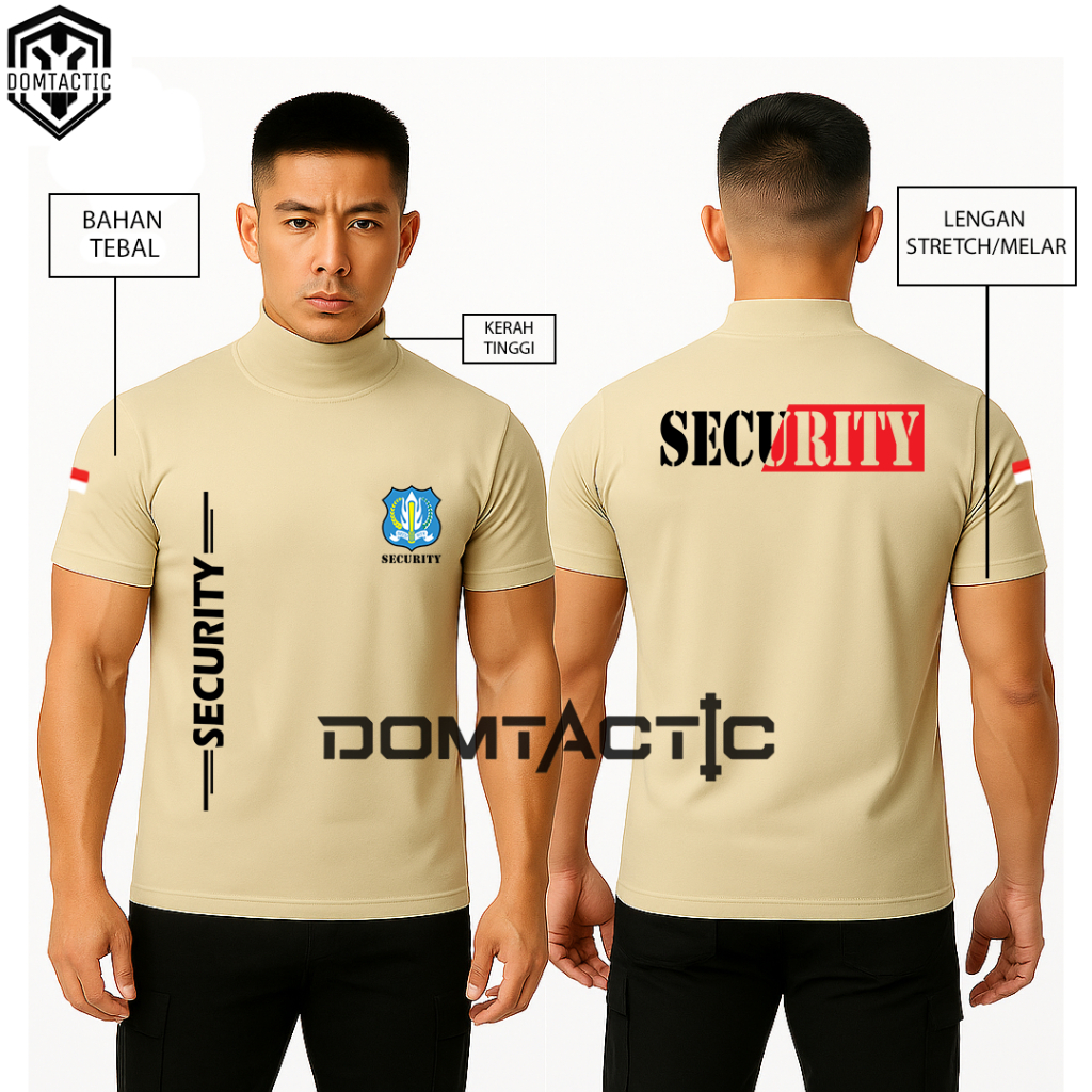 Kaos Security/Satpam Cream Motif Samping Kerah Tinggi Bahan Tebal Warna Krem - Baju Security Satpam 