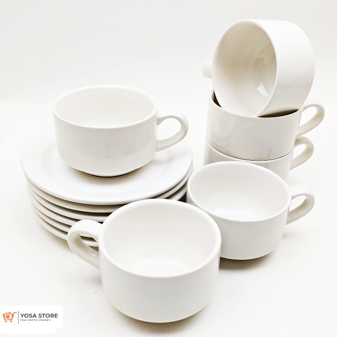 Cangkir Set Keramik Hotel Teh Kopi Putih Polos 6 Pasang - Kedaung Home