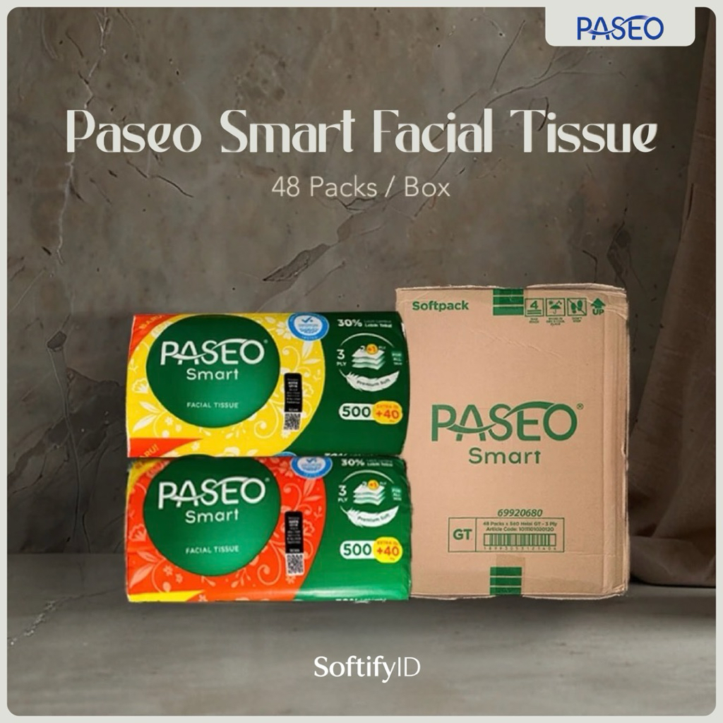 IPaket 1 Dus) Paseo Smart Facial Tissue - 48 Packs - Tissue - 1 Box