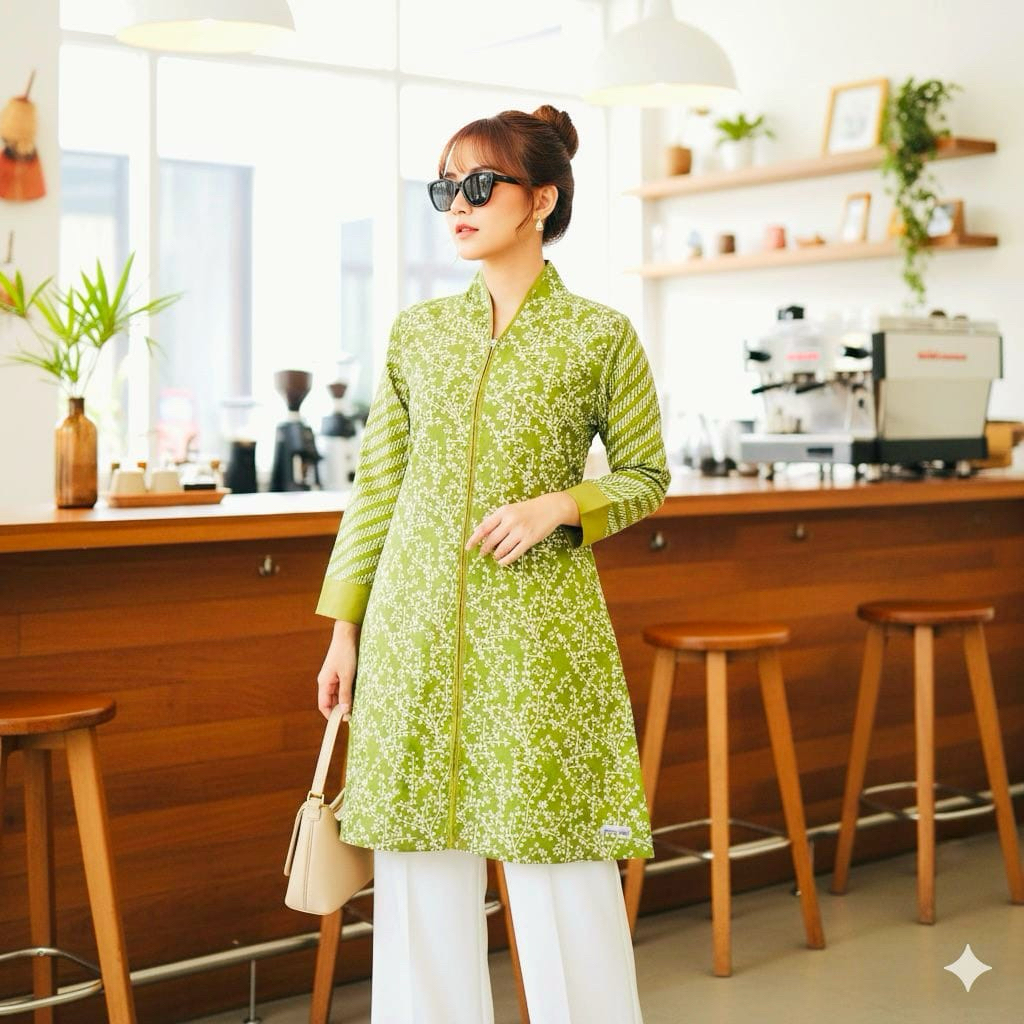 Shanaya Tunik Batik Aldena Garutan Dress Cap Baju Batik Wanita warna hijau ungu navy kuning cantik r