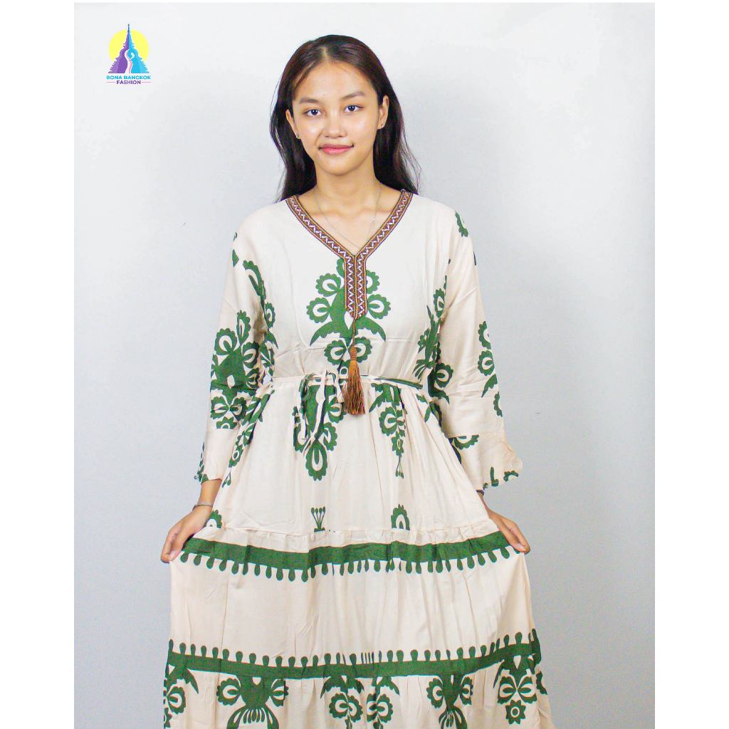 Dress Panjang Motif bahan Rayon Import Bangkok Thailand