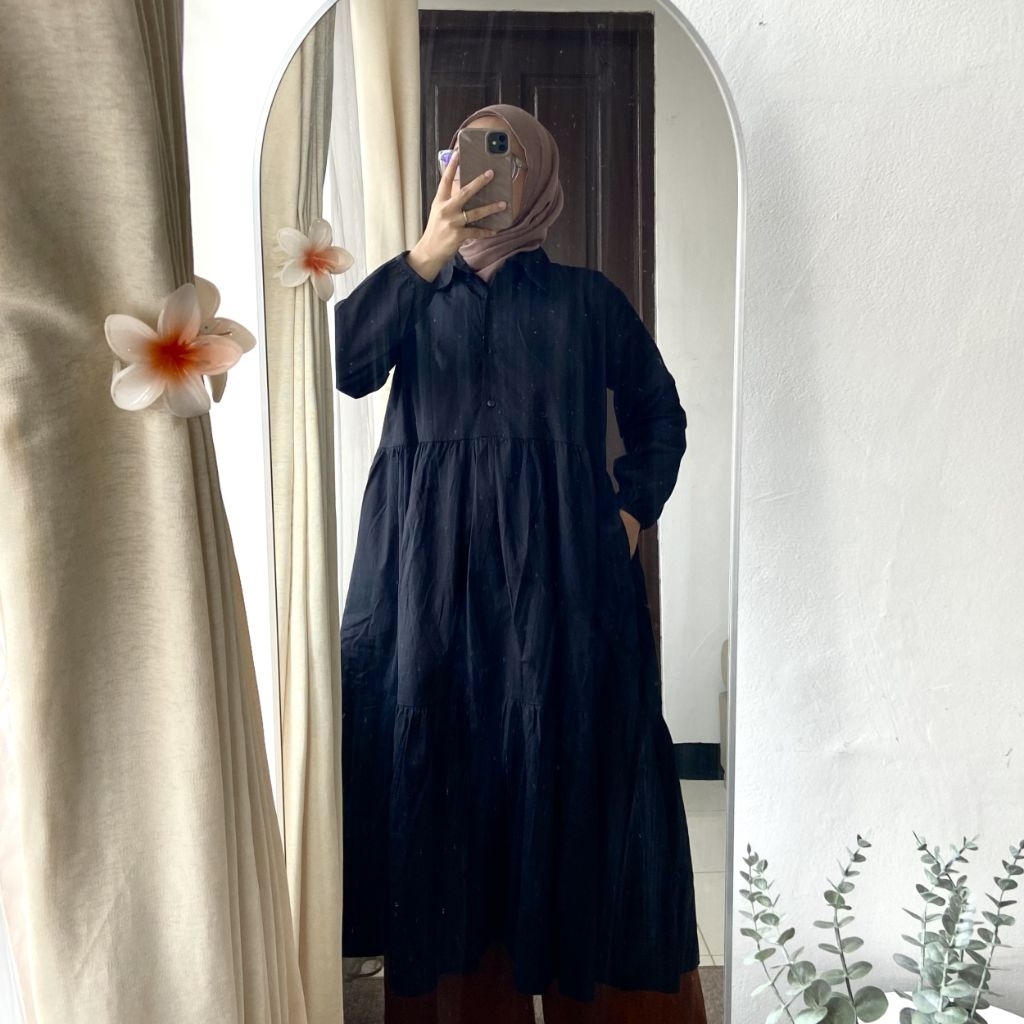 SHAFCA - Numa Midi Dress | Atasan Tunik Polos Ruffle
