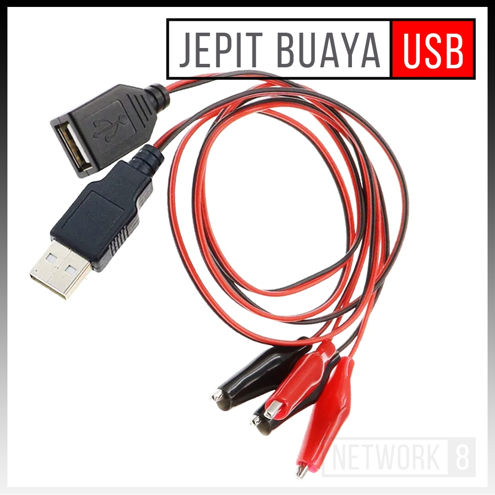 KONEKTOR KONVERTER KABEL USB 5V JEPIT CAPIT BUAYA LOMBOK KLIP ALLIGATOR CLIP SOKET JANTAN BETINA MAL