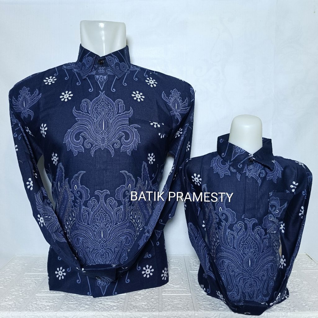 kemeja batik biru navy couple ayah dan anak motif ningrat navy  bahan katun lasem lapisan furing ero