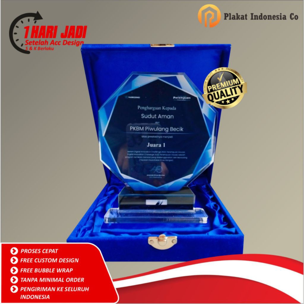 Plakat akrilik custom, Piala akrilik custom, Plakat 1 hari jadi, Plakat murah, Vandel akrilik, +box