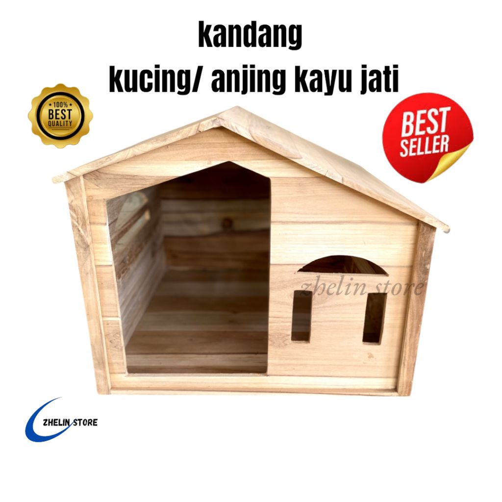 RUMAH KUCING / ANJING ATAP MIRING FULL KAYU JATI