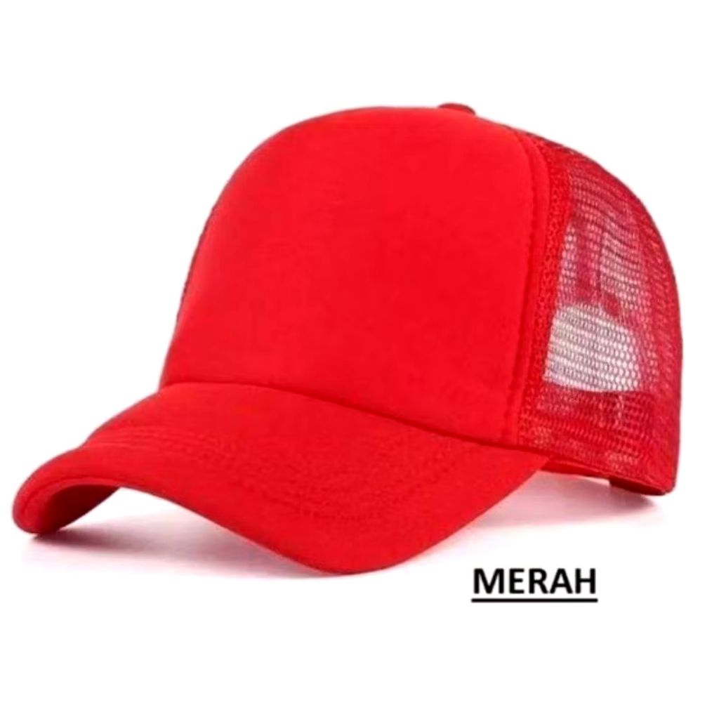 Topi Jaring Polos Merah Unisex