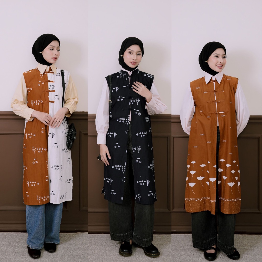 outer batik wanita kekinian modern, Tunik outer batik wanita modern, atasan batik wanita modern keki