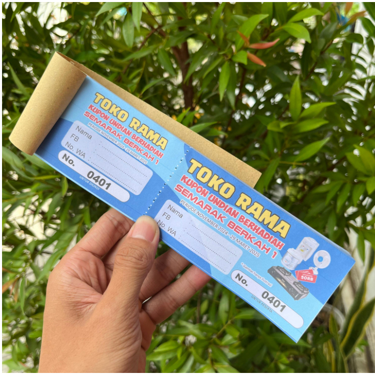 cetak kupon jalan sehat undian voucher tiket 2500 lembar ukuran 20x6.5cm