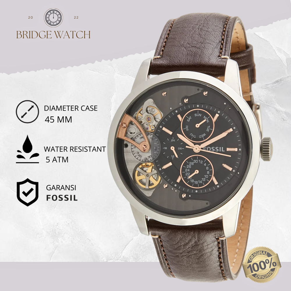 Jam Tangan Pria Fossil ME1163 Townsman Twist Chronograph Brown Leather Strap Kulit Coklat Casual Ori