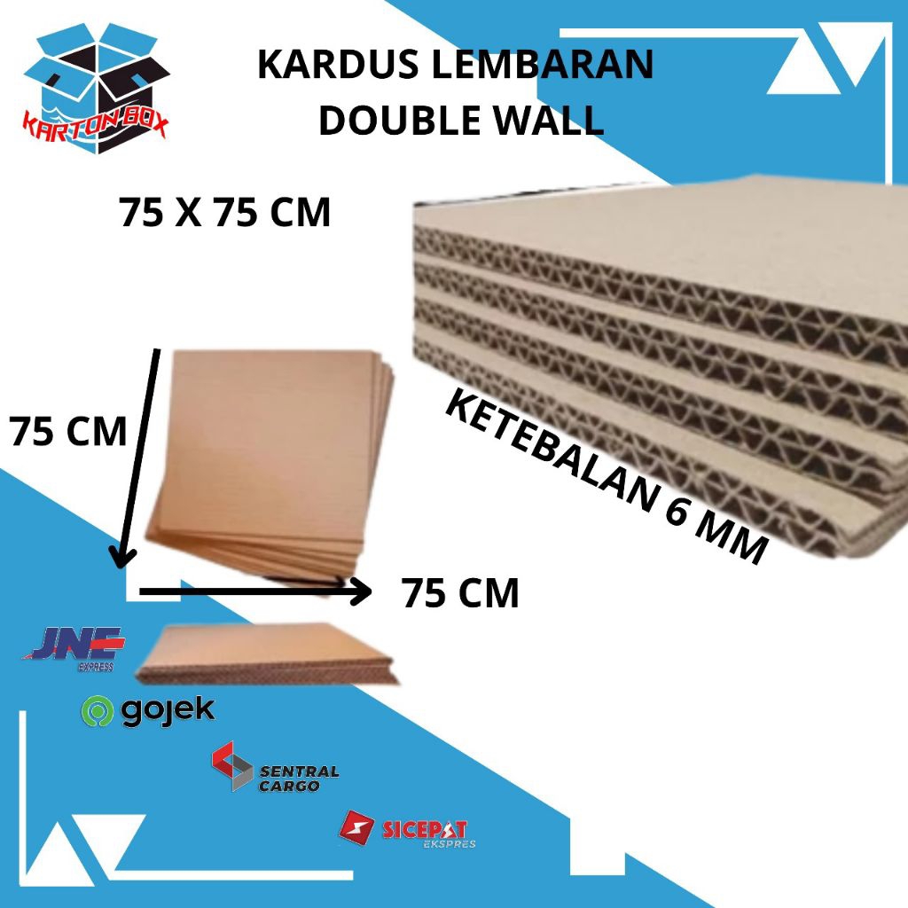 Karton Kardus Lembaran Sheet 75x75 CM ketebalan  6MM Double Wall/Kardus Lembaran/Polos