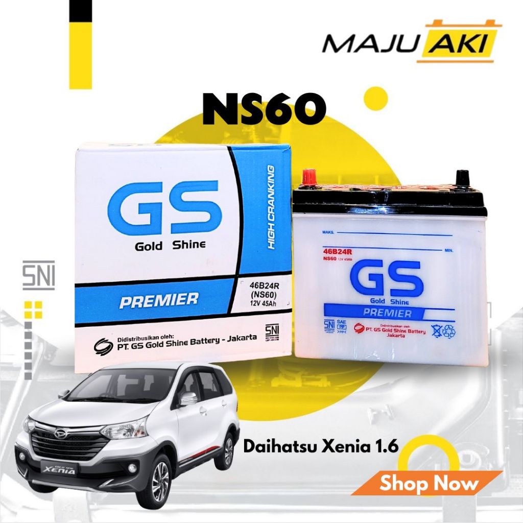 Aki Mobil Daihatsu Xenia Aki Basah GS Gold Shine Dry Charge Premier NS60 12V 45Ah