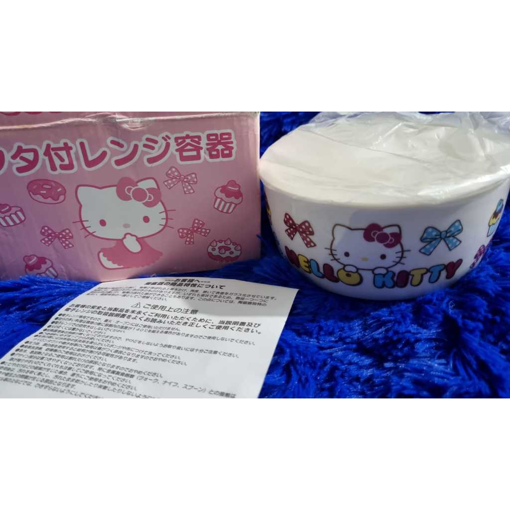 Hello Kitty asli mangkok bubur bayi keramik dengan tutup