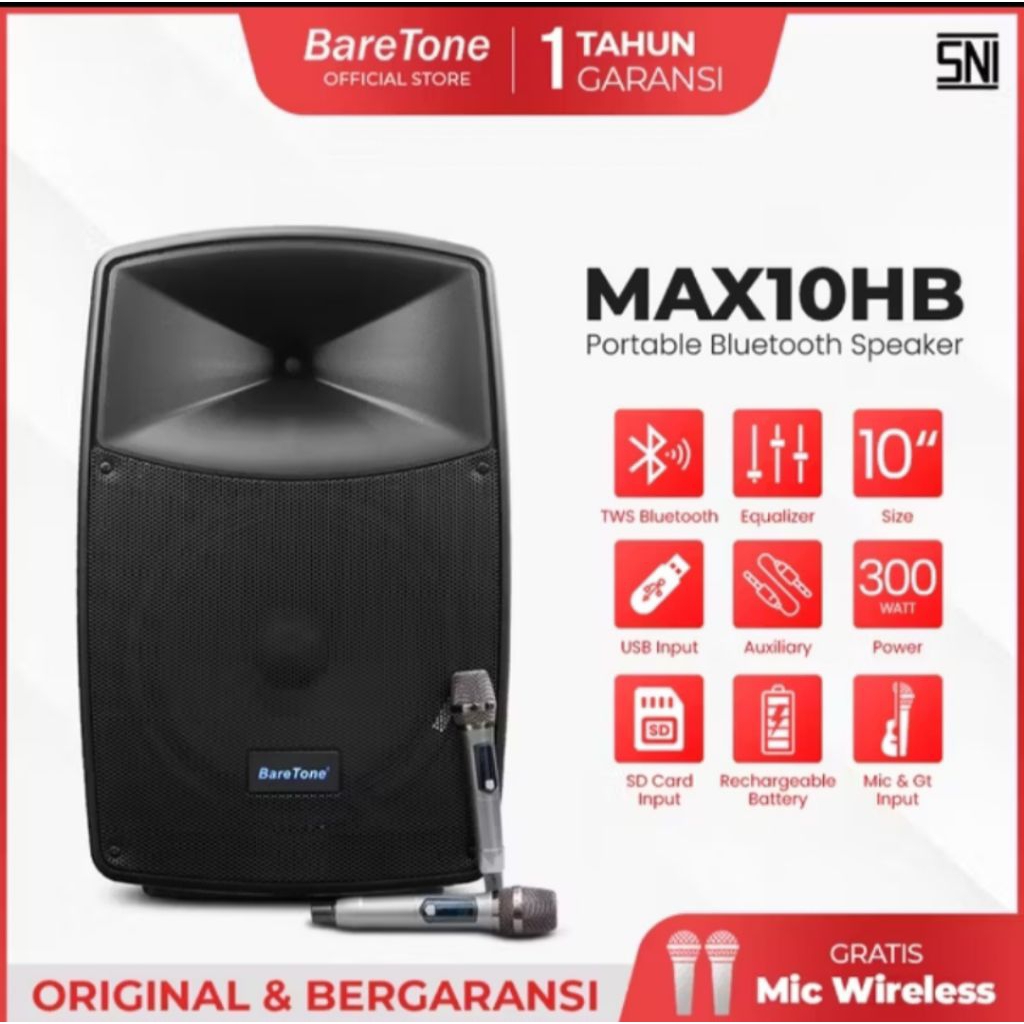 Baretone Speaker Portabel MAX10HB Speaker Bluetooth 10 Inch