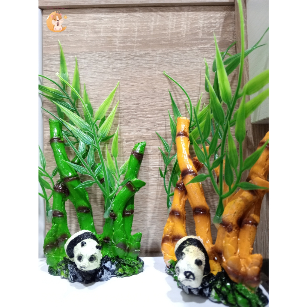 (The Ham's) Ornamen aquarium Panda Bambu, dekorasi aquarium bambu panda, hiasan aquarium bambu panda
