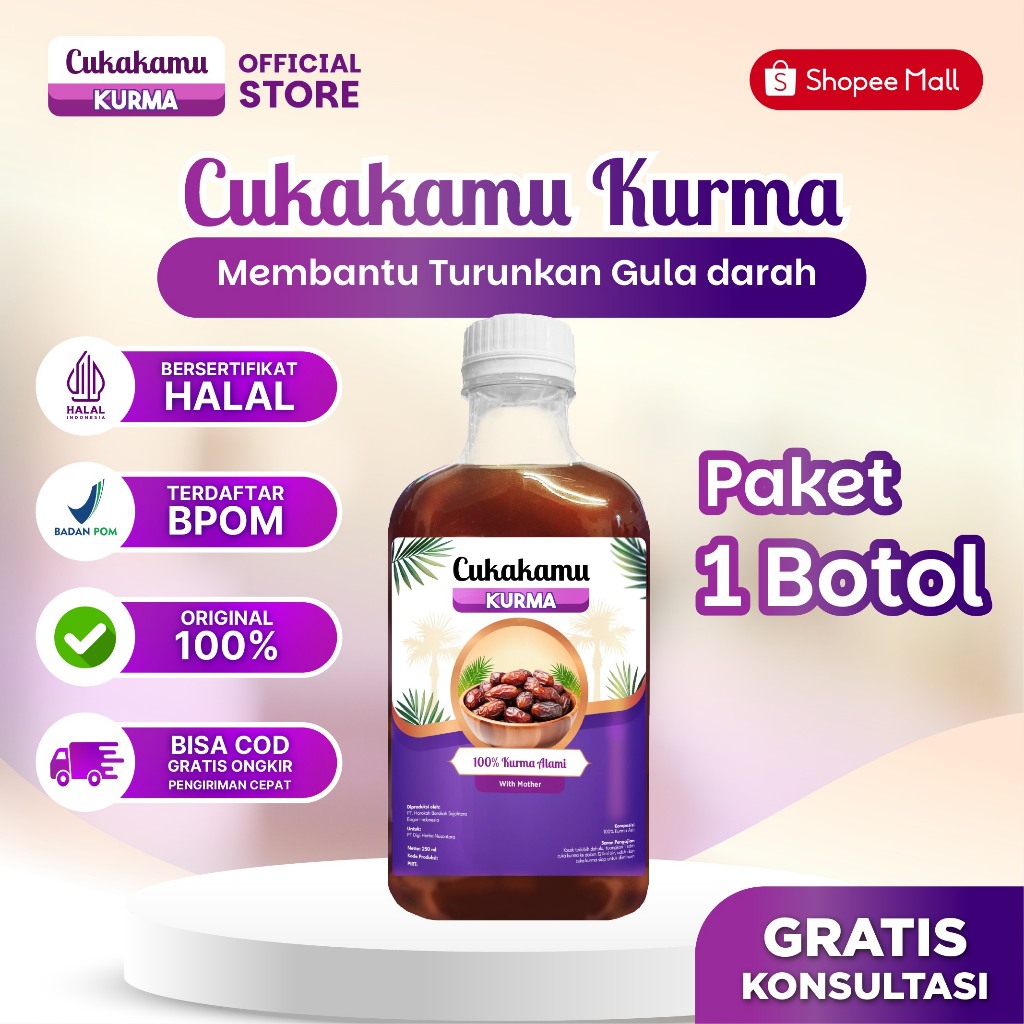 

CUKAKAMU Kurma 300ML - Membantu Turunkan Gulu darah Berlebih Pada Tubuh