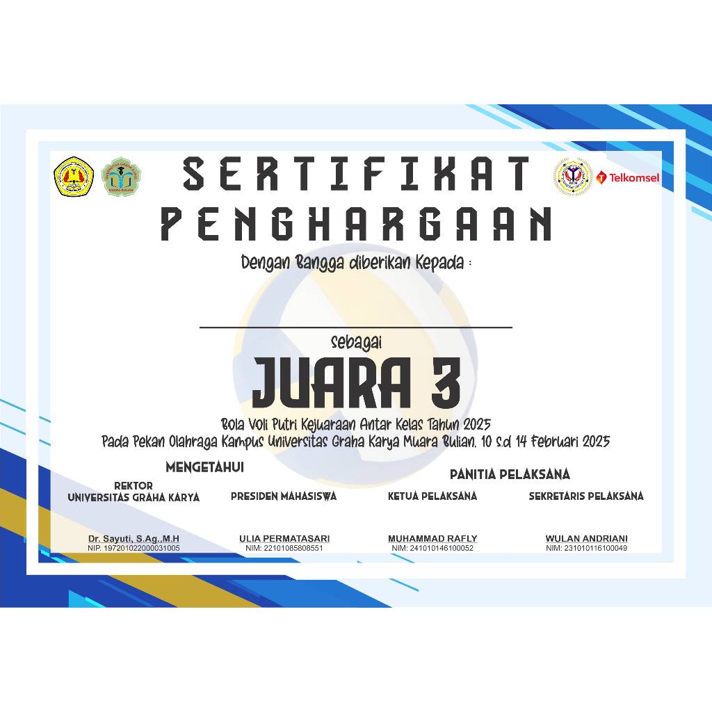 Sertifikat Mobile Legends/Sertifikat Free Fire/Sertifikat PUBG/Sertifikat Customs/ Bahan MDF 3MM/