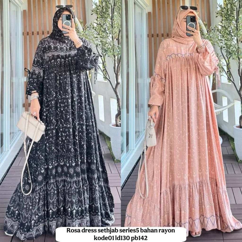 JAMEELA SET HIJAB Gamis Set Hijab Terbaru Rayon Premium Motif Mewah Best Seller Gamis Wanita Muslima