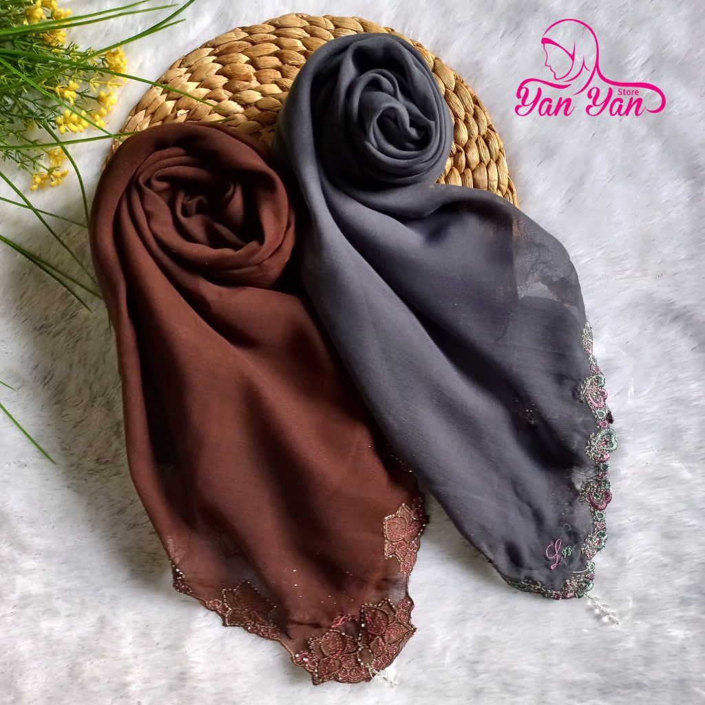 Segiempat Bordir Original By Luna Hijab Paris Voal Bestseller Terlaris Termurah Nyaman Dipakai Mudah
