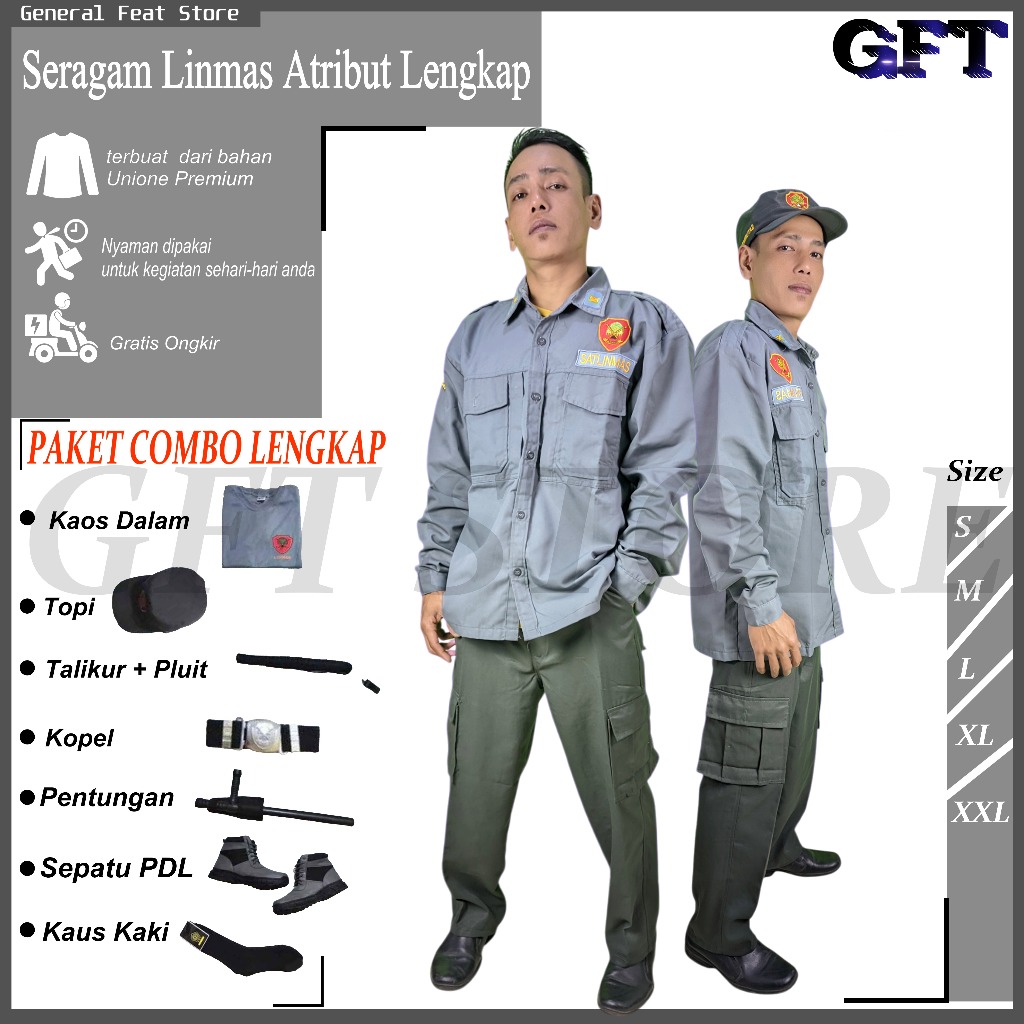 Setelan Seragam Linmas Hansip PDL Abu-Abu Bahan Unione Pria