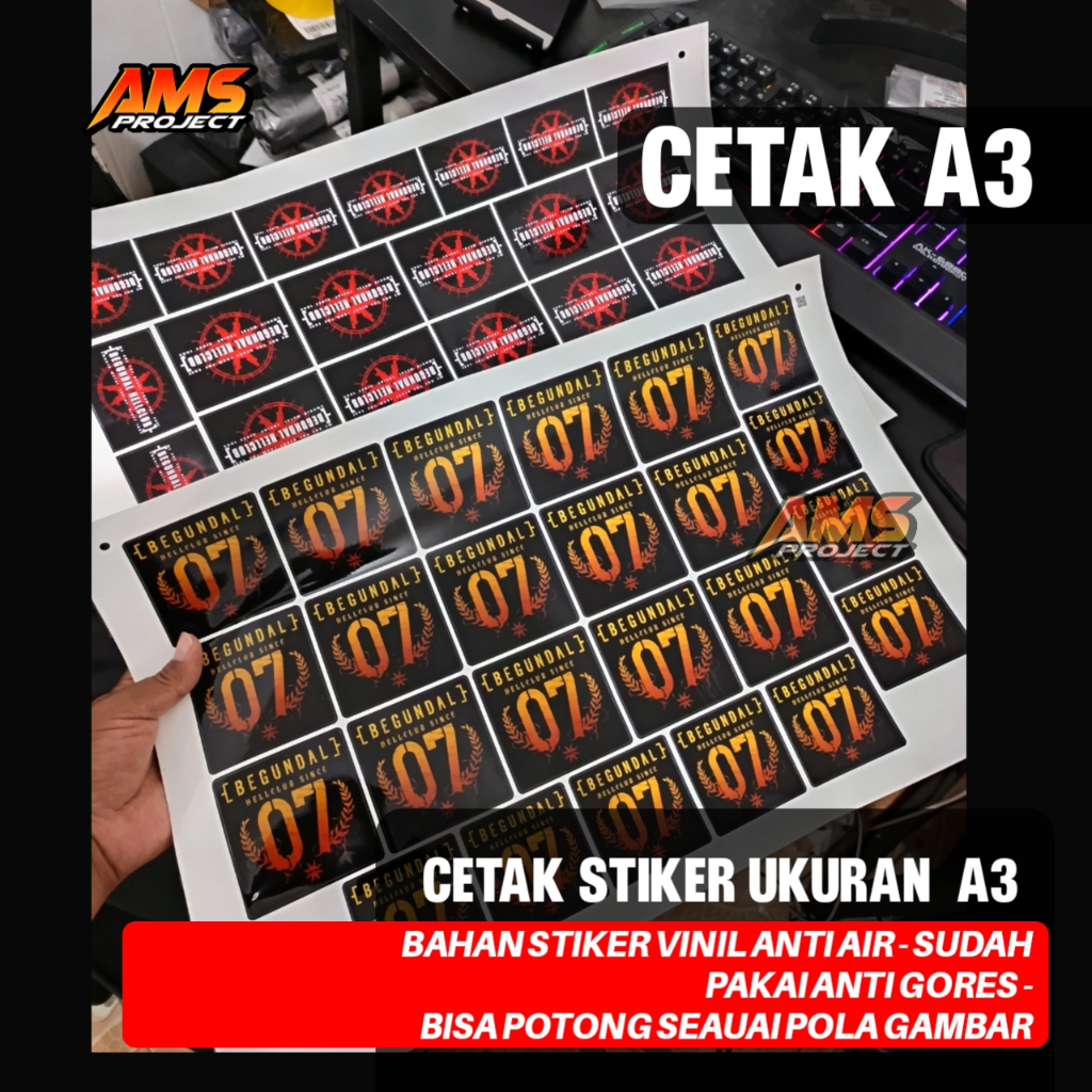 Custom Print Stiker Vinil A3 Bahan Anti air