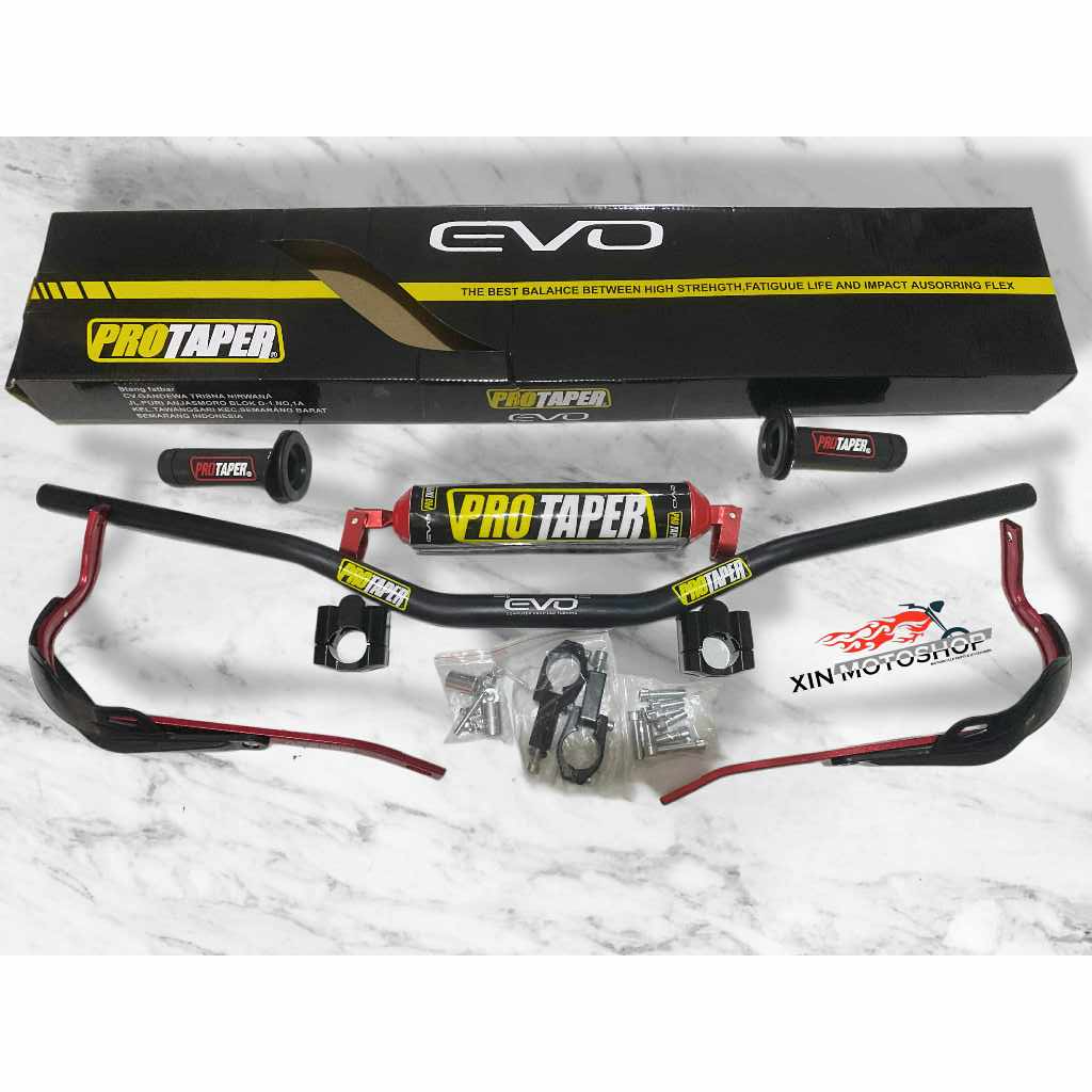paket stang Fatbar Evo low +Raiser stang+ Busa palang * Handguard MoDEL DAUN + handgrip pro taper  K