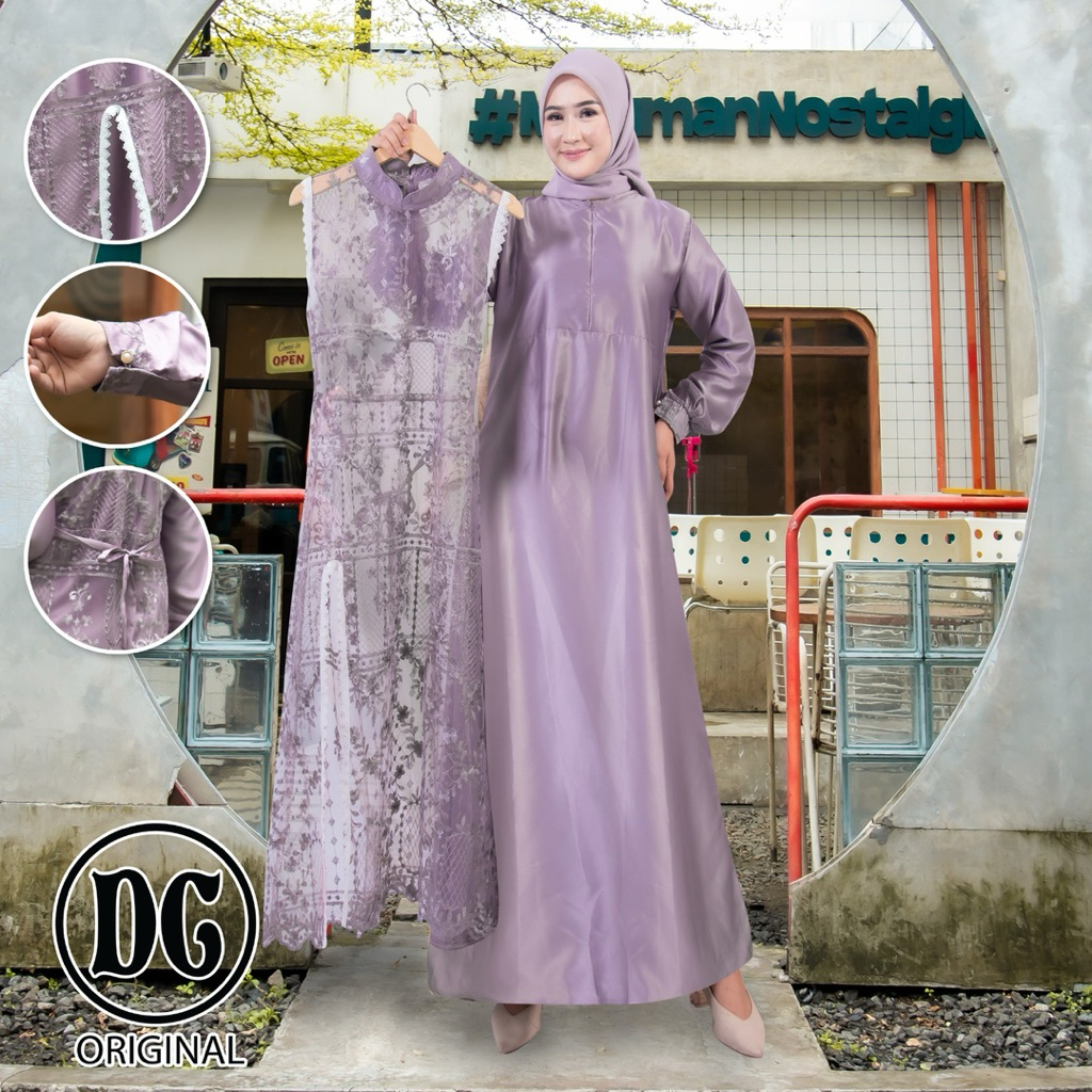 Gamis brokat outer lepas pasang model variasi renda / dress cantik / ukuran jumbo ld 140 / seragaman