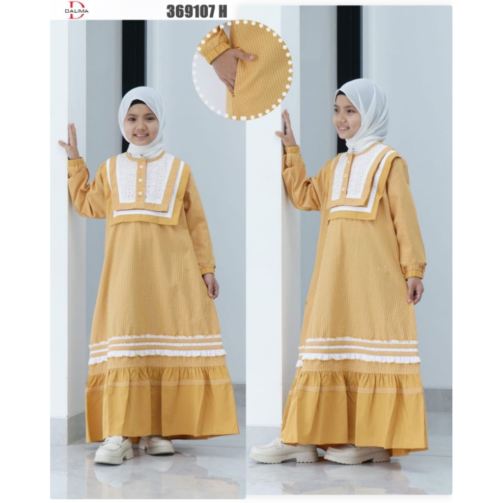 Gamis Anak  Dalima Kids By Semut Terbaru Katun Polos Border Renda