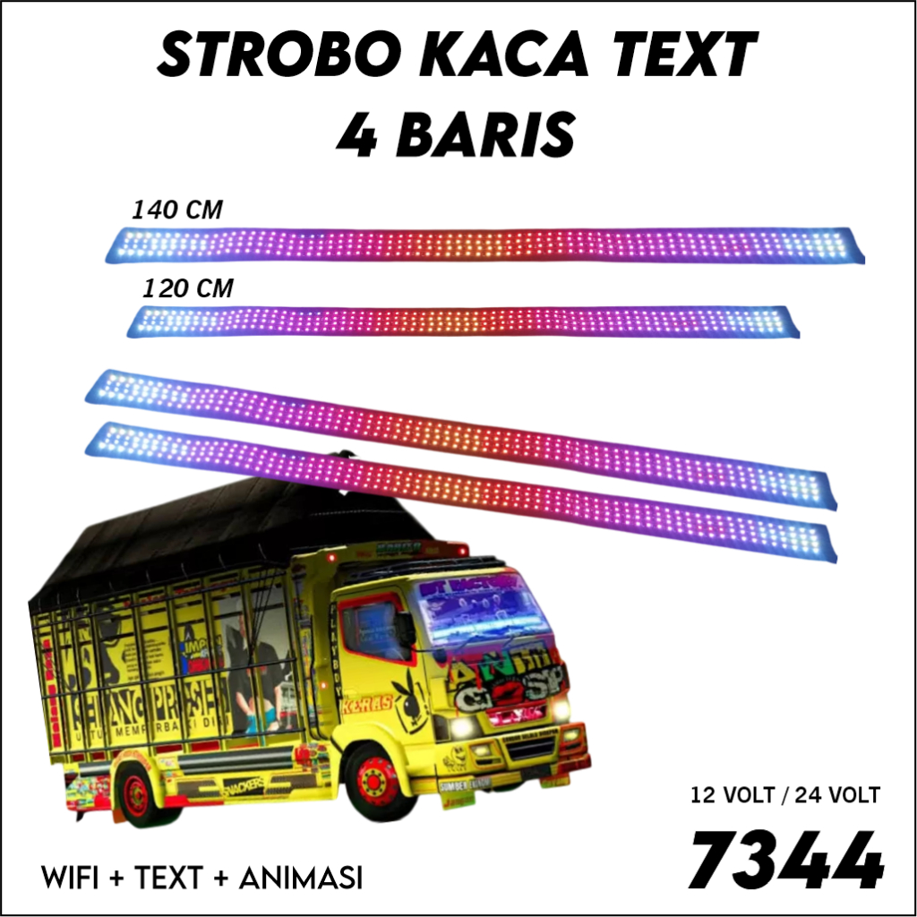 Aksesoris Strobo LED Kaca Depan Mobil Truk 4 Baris – Setting Teks via HP