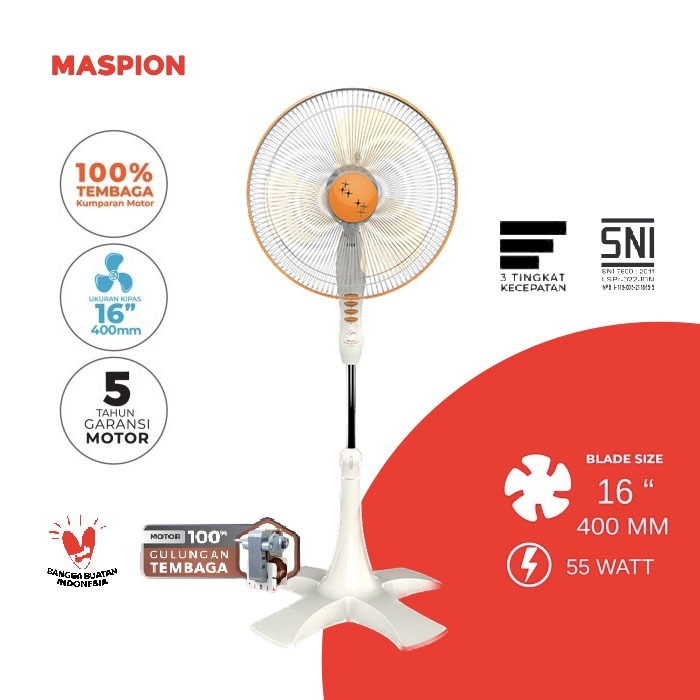 Maspion Kipas Angin Berdiri Stand Fan 16 Inch - F-161 S | F161S