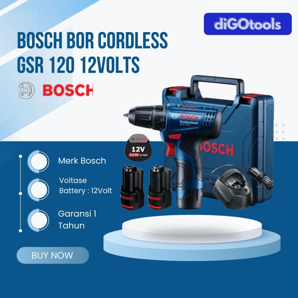 BOSCH GSR 120-LI Cordless Drill Driver | Mesin Bor Baterai 12V Tanpa Kabel Obeng Listrik