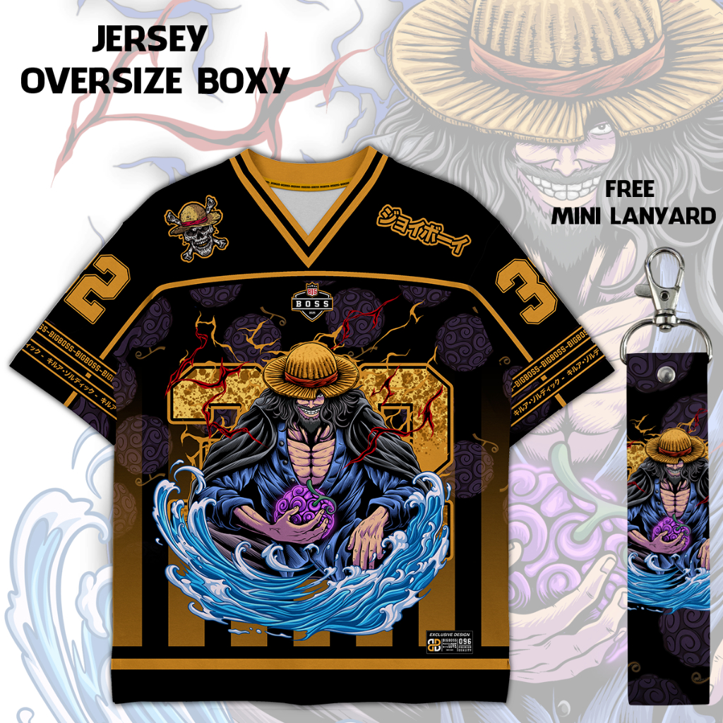 (Gratis Lanyard, Stiker) BIGBOSS Baju Jersey Anime One Piece Unisex Oversize 096 Joyboy
