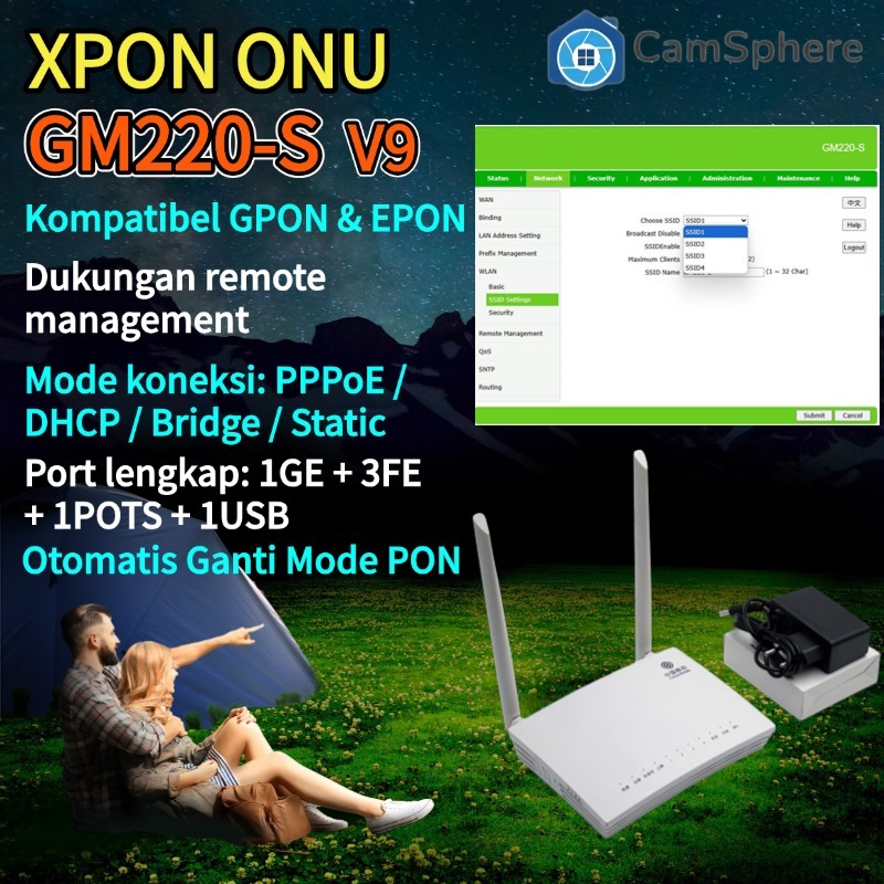 Modem Bekas GM220-S V9 XPON WiFi Router Support EPON & GPON WiFi Stabil untuk Rumah & CCTV Bonus Ada