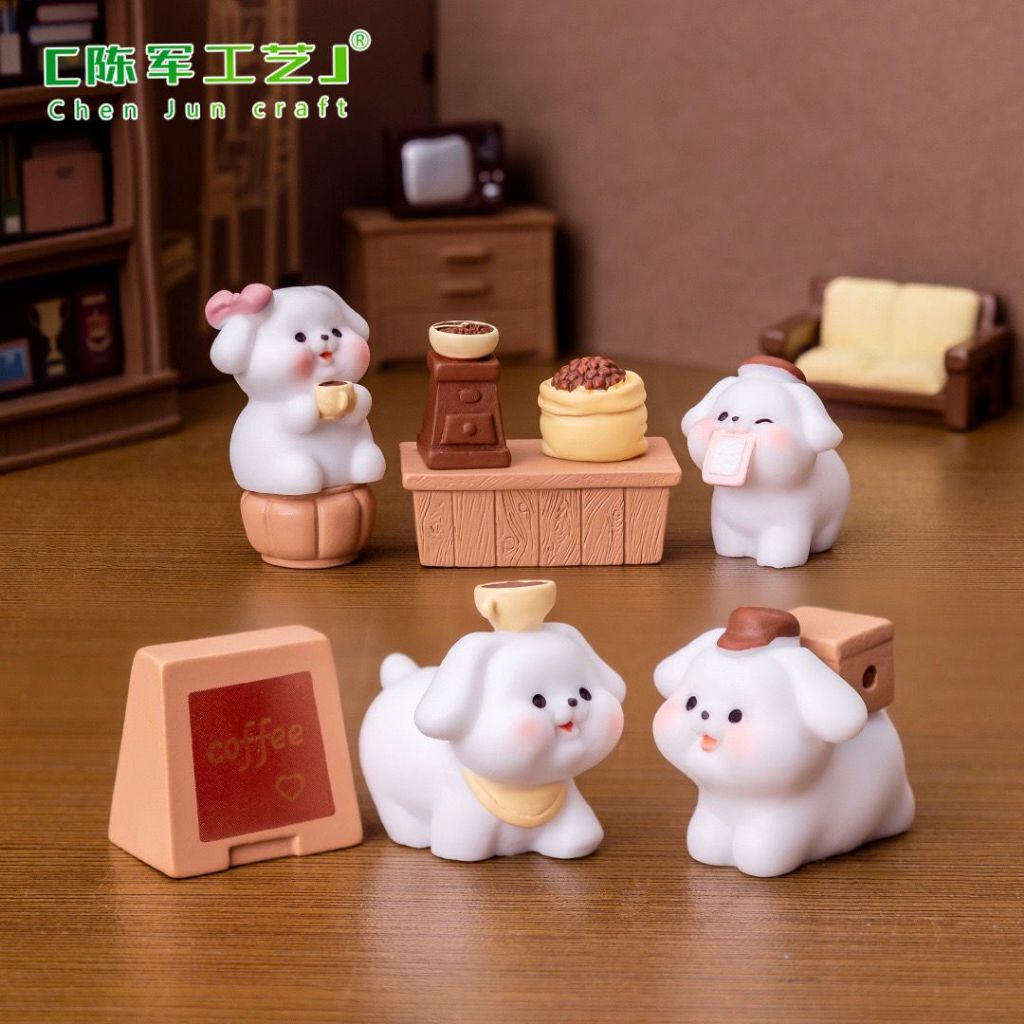 Miniatur Pajangan Anjing Pomeranian Dog Mini Cafe Landscape Ornamen Lucu Pajangan Dekorasi Meja Mini
