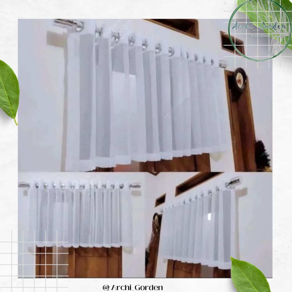 PONI VITRASE GORDEN PUTIH POLOS TRANSPARAN LEBAR BENTANG 130CM TINGGI 50CM