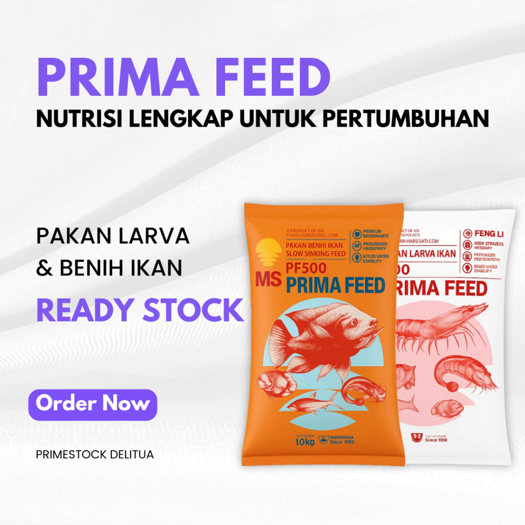PRIMA FEED PF 0, PF 100, PF 500, PF 800, PF 1000 – Pakan Larva & Benih Ikan (1 Sak Isi 10 Kg)