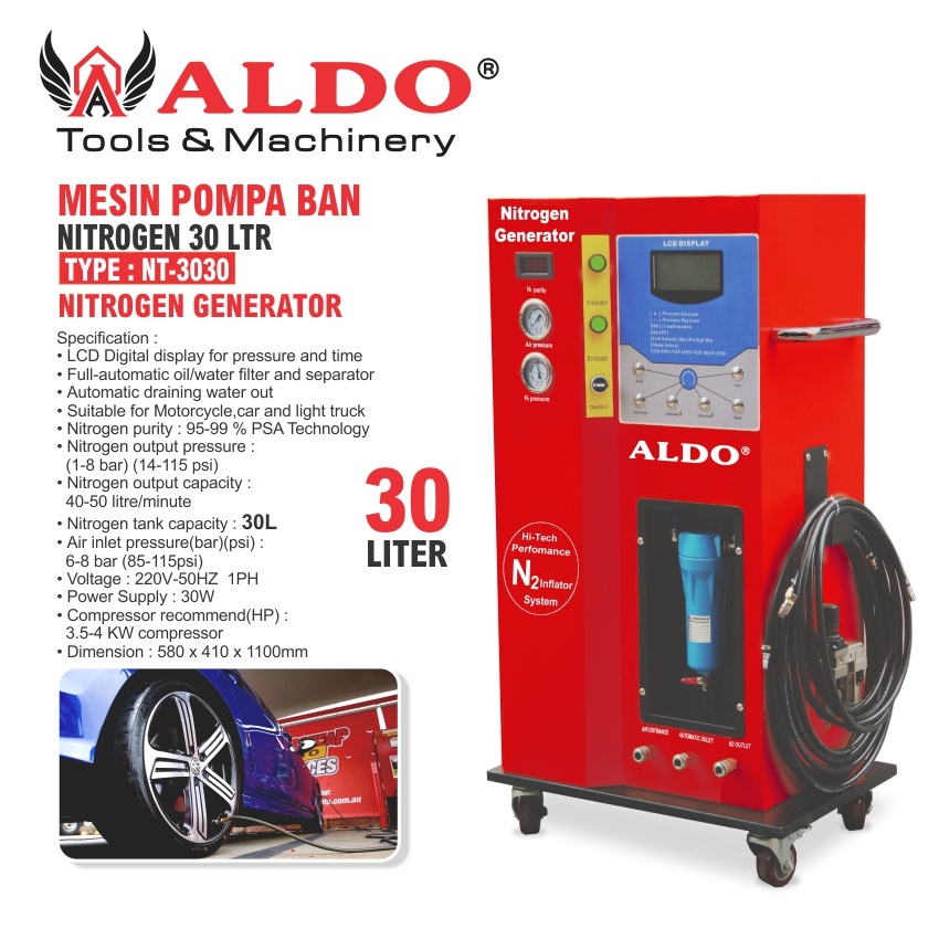 MESIN POMPA BAN NITROGEN 30 LTR TYPE : NT-3030  / PENGISIAN ANGIN / NITROGEN GENERATOR ALDO
