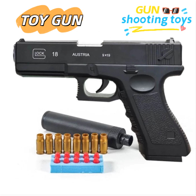 Senjata Mainan Pistol Glock Mainan Anak Tembak Tembakan Kokang Soft Bullet Gun Toy Pertempuran Luar