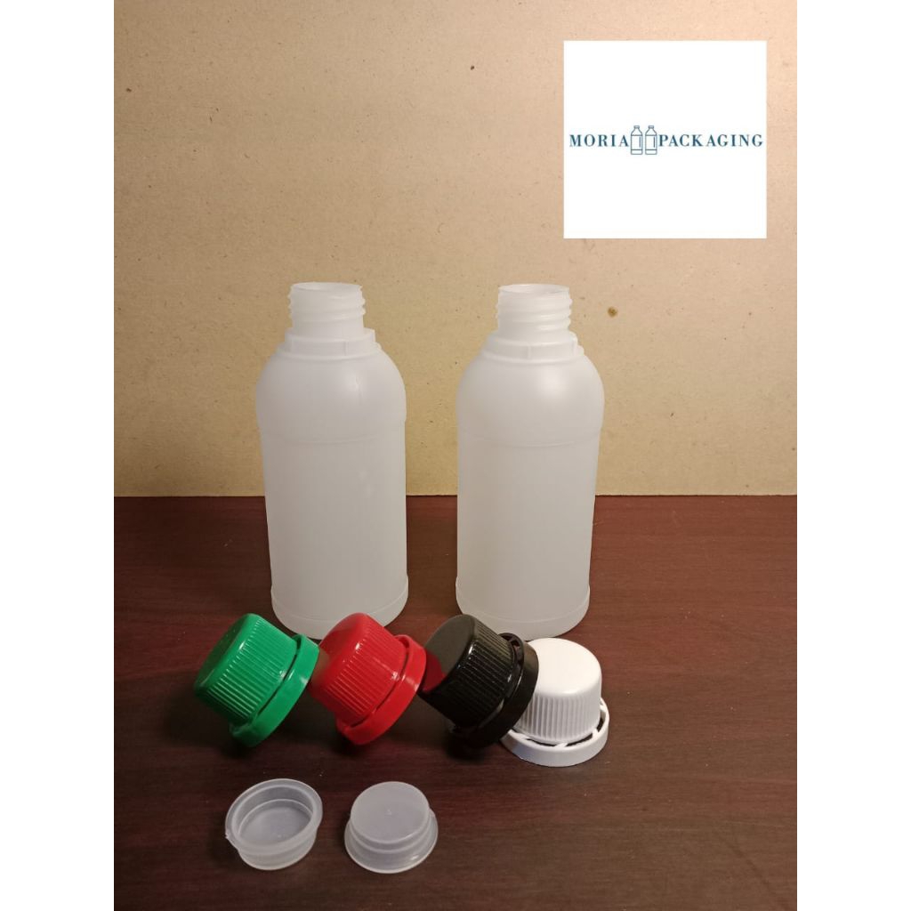 Botol Agro 250ml Transparan HDPE / Botol Labor 250ml HDPE / Tutup Agro Hijau, Merah, Hitam, Putih