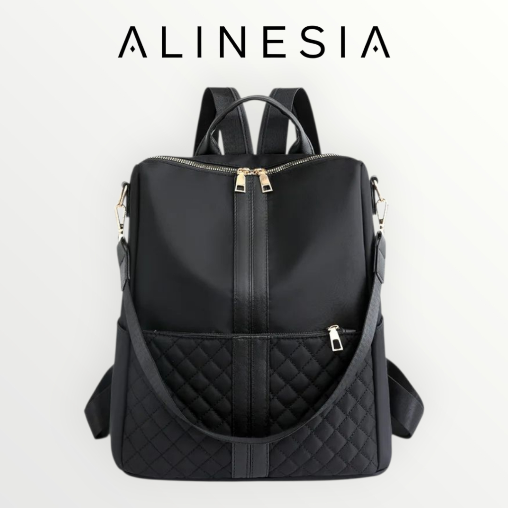 ALINESIA - Ransel Danilo | Tas Ransel  & Bahu Wanita Terbaru Bordir Waterproof Warna Hitam Cream Pin