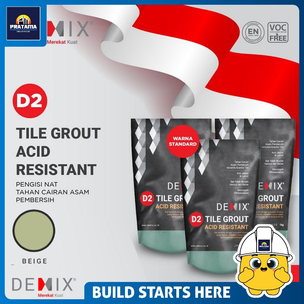 DEMIX - D2 TILE GROUT ACID RESISTANT 1KG - BEIGE