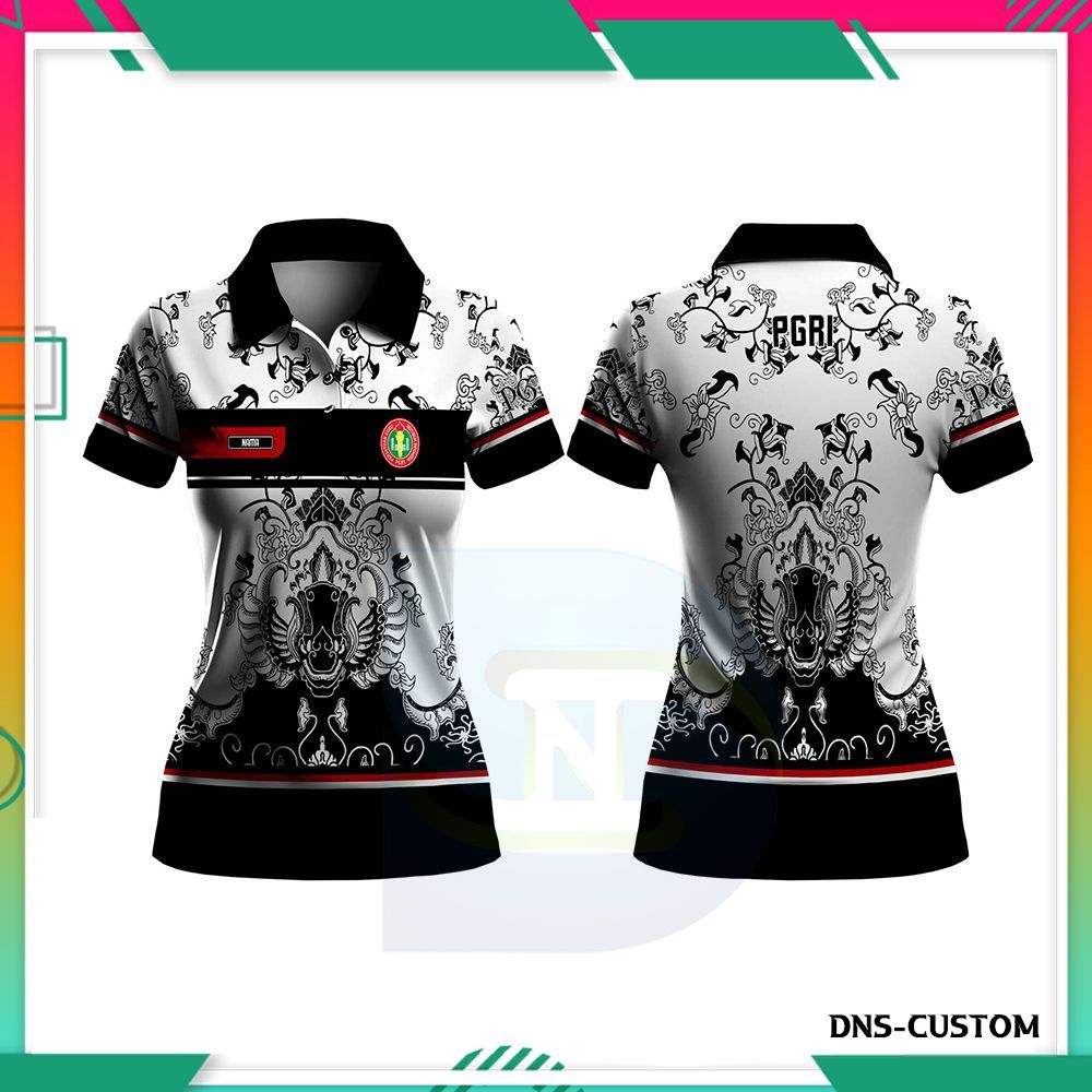 Batik PGRI Wanita Fullprint / Kaos Polo PGRI Wanita Custom / Seragam PNS Wanita