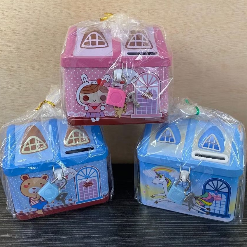 Celengan Rumah Karakter Lucu dengan Gembok & Kunci