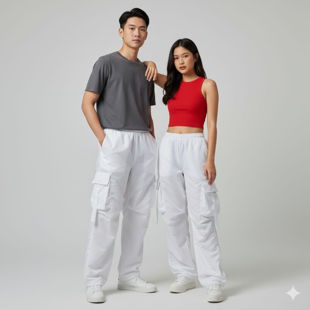 Putih Celana Cargo Wanita Jumbo Harajuku Kargo Pant Big Size Korean Style