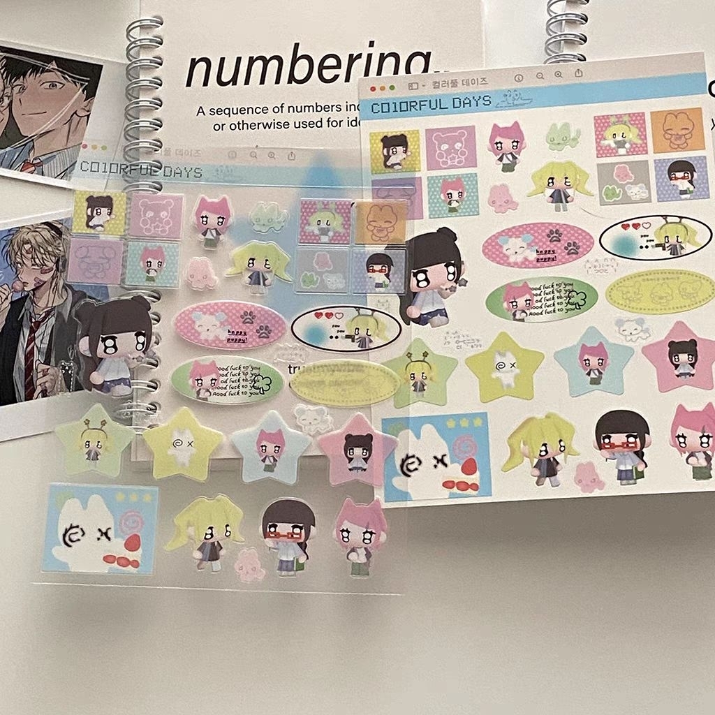 Cute Cartoon Anime Stickers Cute Cat Colorful Girl Modelling Sticker