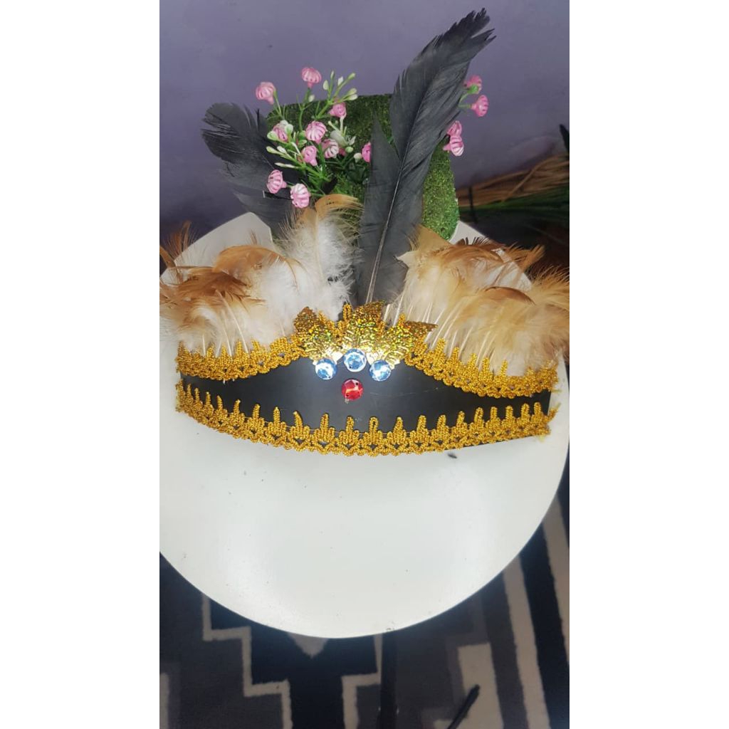 HIASAN KEPALA MAHKOTA DAYAK BULU/TOPI DAYAK ETNIK